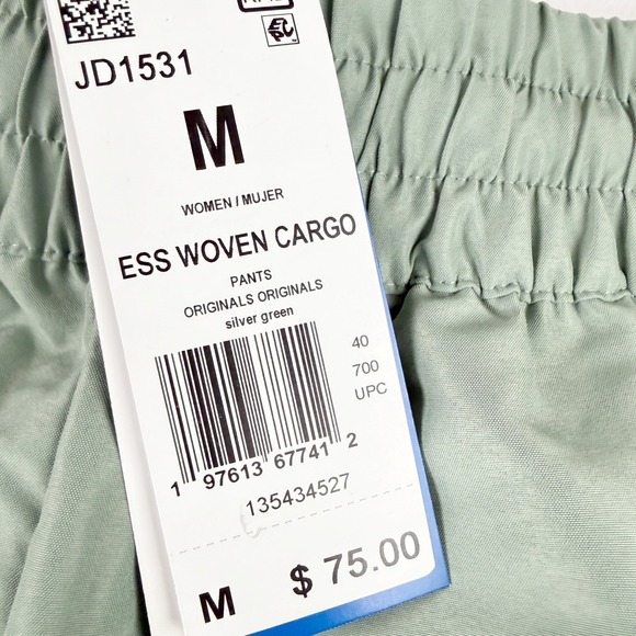 adidas Essentials Wide Leg Cargo Pants Size M Womens Woven Silver/Green JD1531 - Picture 4 of 9